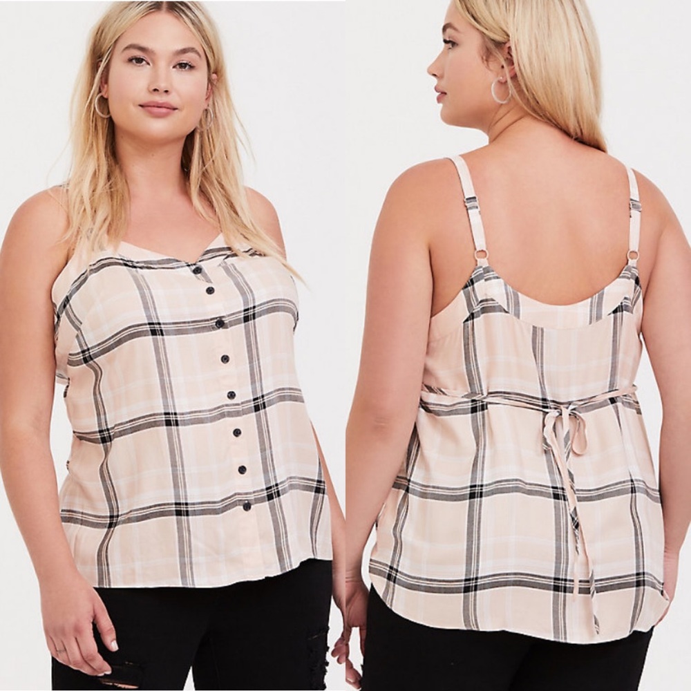 NWT pink plaid button cami
